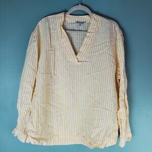 Pure Navy Womens Yellow White Striped V-Neck Linen Blouse Top Size XL